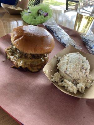 Lazy Geeze Burger and Baked Potato Salad