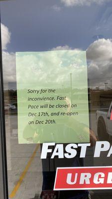 Sign says closed Dec 17 but today is Dec 16