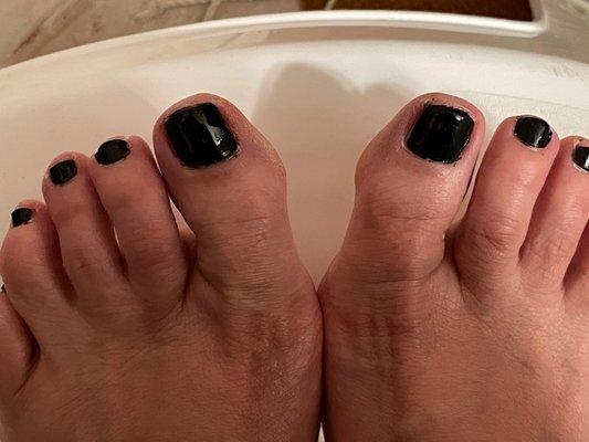 I don't even know where to start with the paint job and the fact that my toes look dry and in need of lotion.  THIS is a $45 pedicure?!?!