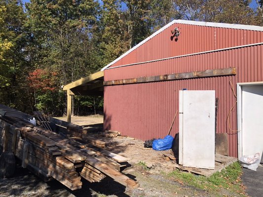 Firewood is moved and old lean-to is down! Clean up time!