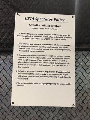 USTA Spectator Policy