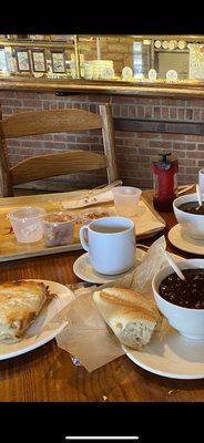 French Onion soup, Hot tea and sandwiches