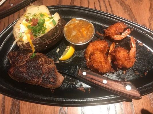 Sirloin & coconut shrimp