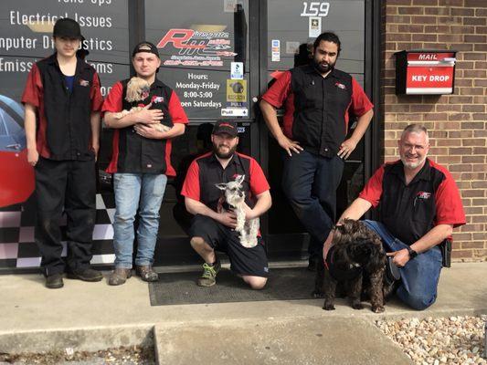 Our team, complete with #shopdogs on 04/11/19.