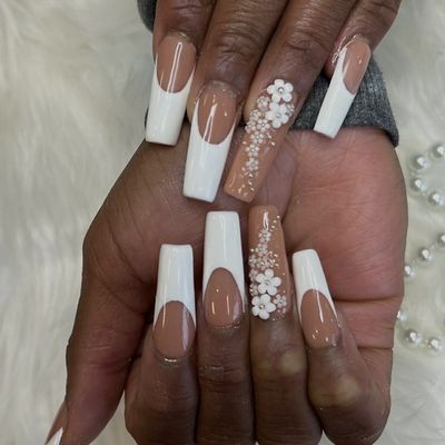 Long french tip full set with charms