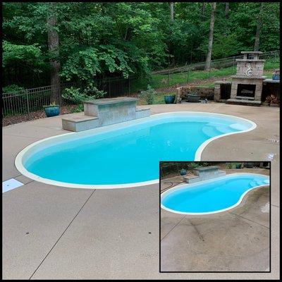 Surface cleaned pool deck before and after