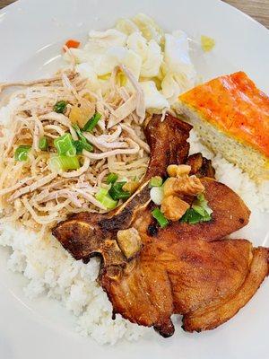 Broken rice with pork chop, julienne pork, steamed egg meatloaf ( com tam bi cha suong nuong) - yum!