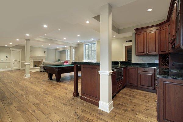 Finished Basement featuring Kitchen and Billiard areas.