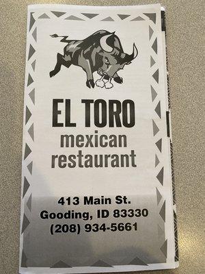 El Toro Menu Page 1