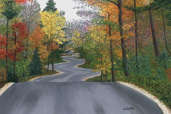 Road To Northport - Fall by George Burr  The winding road to the Washington Island ferry at the end of Highway 42.