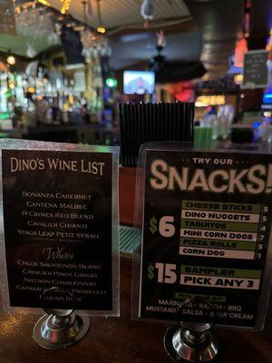 Wine list & snacks