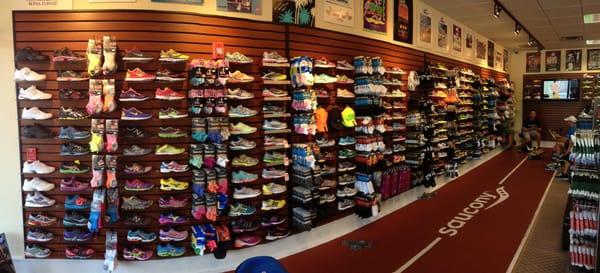 The SHOE WALL at Miles Ahead Sports is constantly updating with the newest men's and women's models from the top shoe companies!