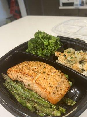 Pan seared Salmon , seasoned Asparagus