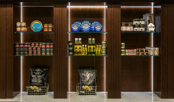 A look at the shelves at Marky's Caviar inside Grand central station. Filled with truffles, oils and different gourmet delicacies.