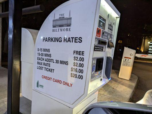 Parking rates at the Biltmore parking garage next to Cypress Street Pint & Plate as of Wednesday, July 31, 2024.