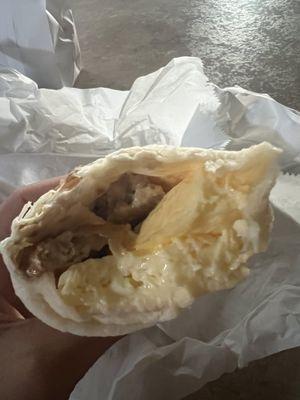 Sausage, cheese, egg breakfast burritos are pretty basic, but under $3 and easy morning fuel.