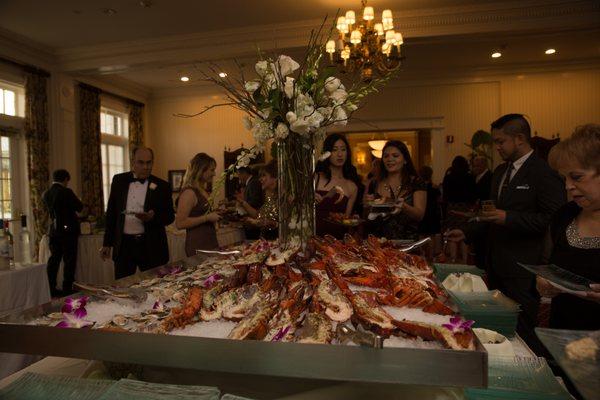 Seafood station at a wedding held at Inwood CC, including full lobster tails and jumbo shrimp. Photo by Silverfox Photography.