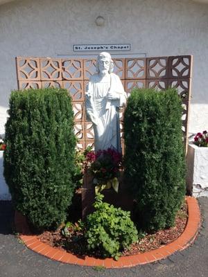 St. Joseph in front of St. Joseph's Chapel. Weekday morning mass in the chapel 6:20 am.