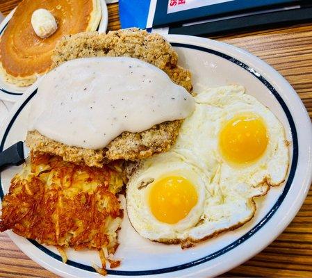 Chicken Country Fried Steak & Eggs with Original Buttermilk Pancakes - (Short Stack)