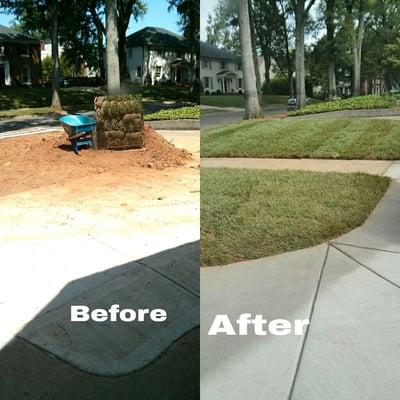 We did the driveway also, and after we finish with the driveway we install the grass.