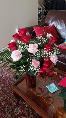 Funeral Tribute Bouquet-Red Rose's & Pink Carnations