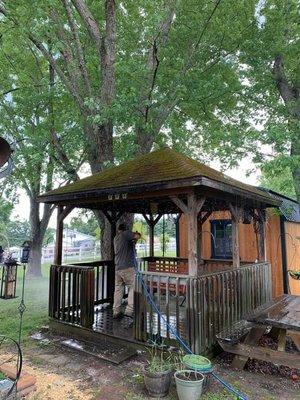 Gazebo before needing moss removal and a good clean.