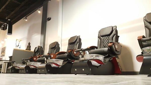 Home of the "red bottoms" luxurious pedi chairs.