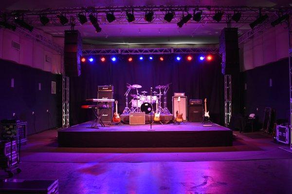 ATX Backline large production room, "The Austin Room" 39x60ft with line array and staging lighting options. For hourly, daily, weekly rent!