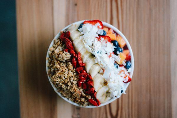 Acai Bowl! Made with seasonal fruit, homemade GF granola, and so much LOVE!