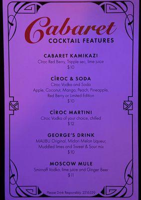 Cabaret signature cocktails