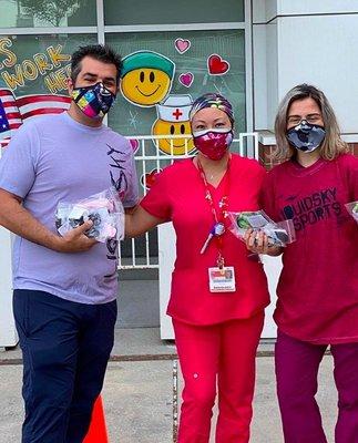 Donating masks to nurses and staff at Riverview Medical Center, New Jersey.