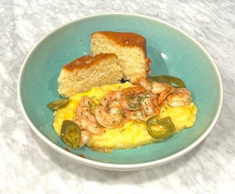 Cajun shrimp and polenta with cornbread. The. Best. Ever.