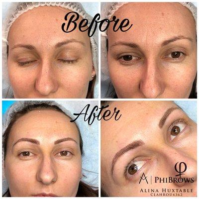 Microblading correcting un-even eyebrows