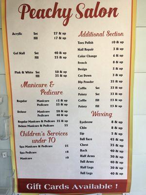 Peachy Salon price list