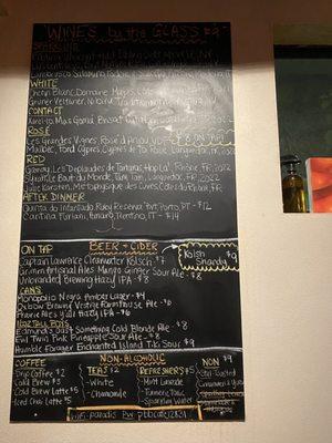 Wine and beer menu