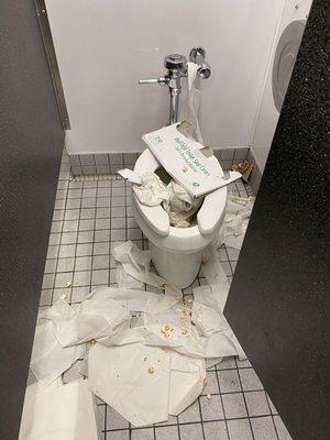 The other stall that didn't have an out of order sign on it. Apparently nobody else complained or the staff didn't care.