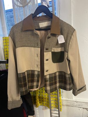 Neutral patchwork cropped length jacket 1990s