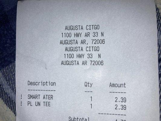 gas station information from cash register receipt