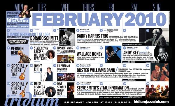 CALENDAR DESIGN for Iridium Jazz Club in NYC