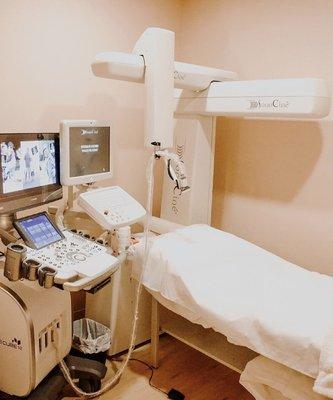 Exam room and Sonó Cine Automated whole breast ultrasound machine