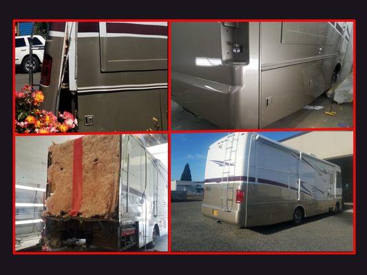 Collision repair and paint on this motorhome after clipping a pole.