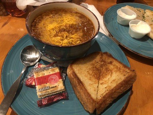 Chili and grilled cheese on a snowy cold day hit the spot!