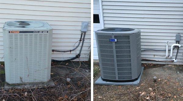 American Standard air conditioning unit installation before and after.