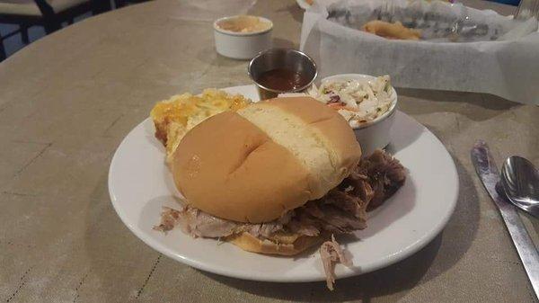 Pulled pork sandwich special with Cole slaw & Pigtato casserole.