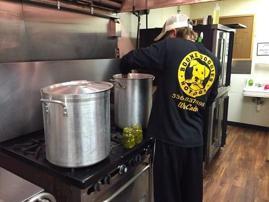 Cooking up a cart specialty, Candied Jalapeños!