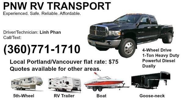 Quality Transport Service for your 5th-wheel, RV trailers, Boats, and Tiny Houses. 360-771-1710