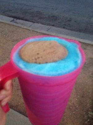 Yep blue raspberry with a lil cherry vanilla Pepsi on top, in my pitcher that was just the size, all this yumminess for $1.50