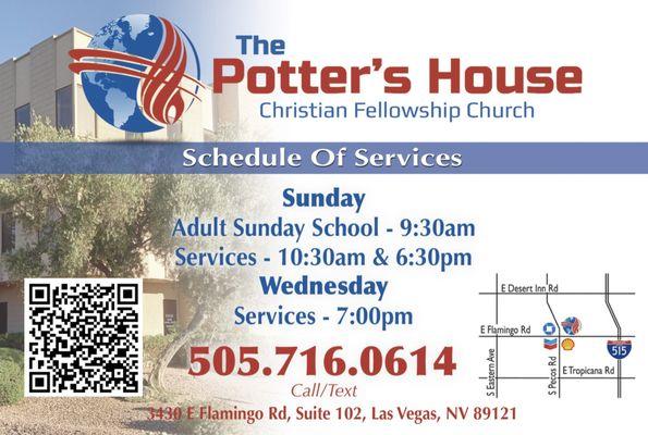 Address: 3430 E. Flamingo Rd. Ste. 102
Call/Text: (505) 716-0614

Service Times:
Sundays @ 10:30A & 6:30P
Wednesdays @ 7:00P