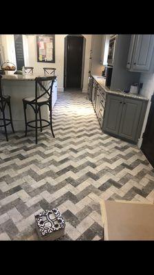 Chevron pattern brick tile