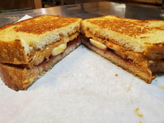 Peanut butter, jelly, and banana. Sweet and savory!